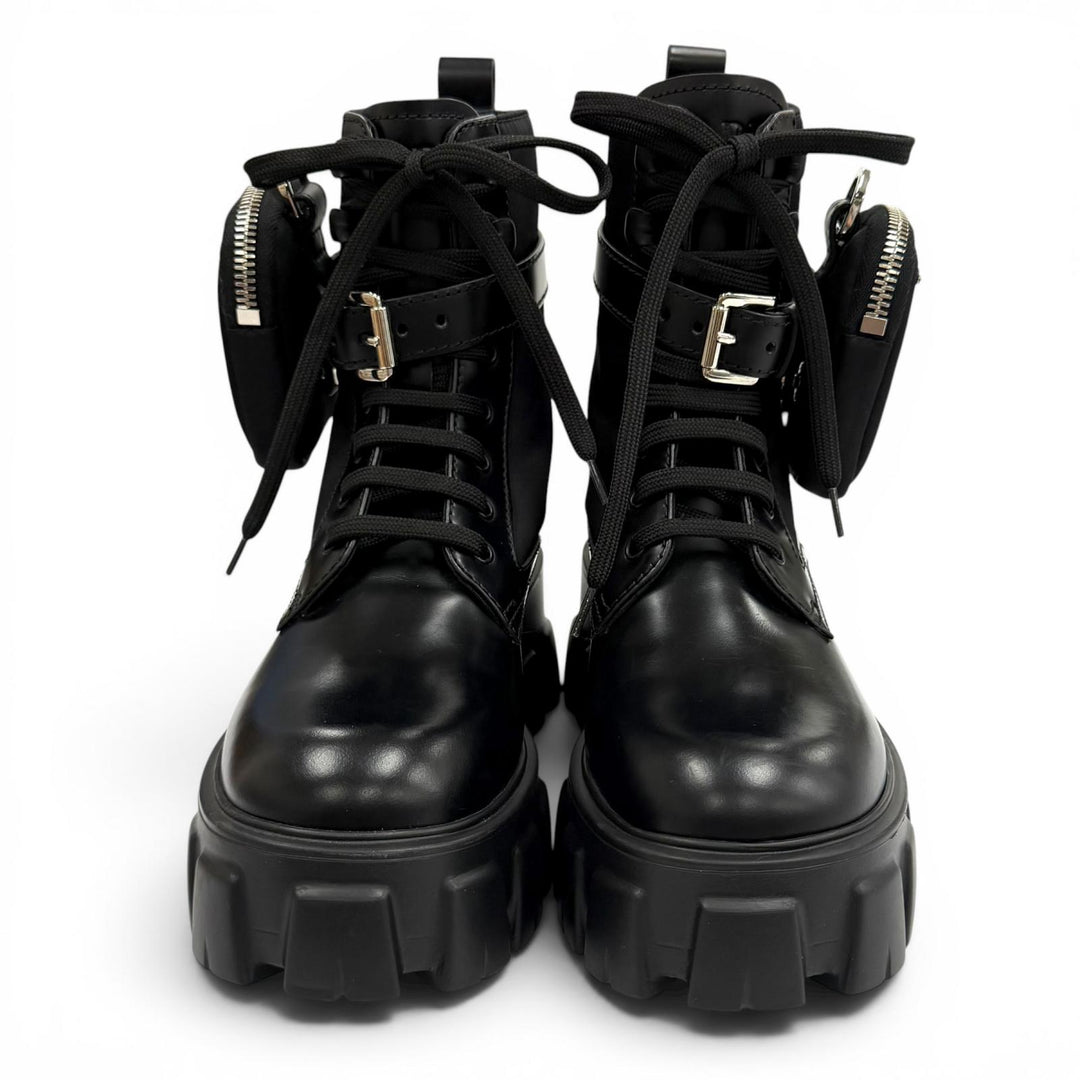 Pristine PRADA short boots monolith black Brushed leather Women 35.5 1T255M