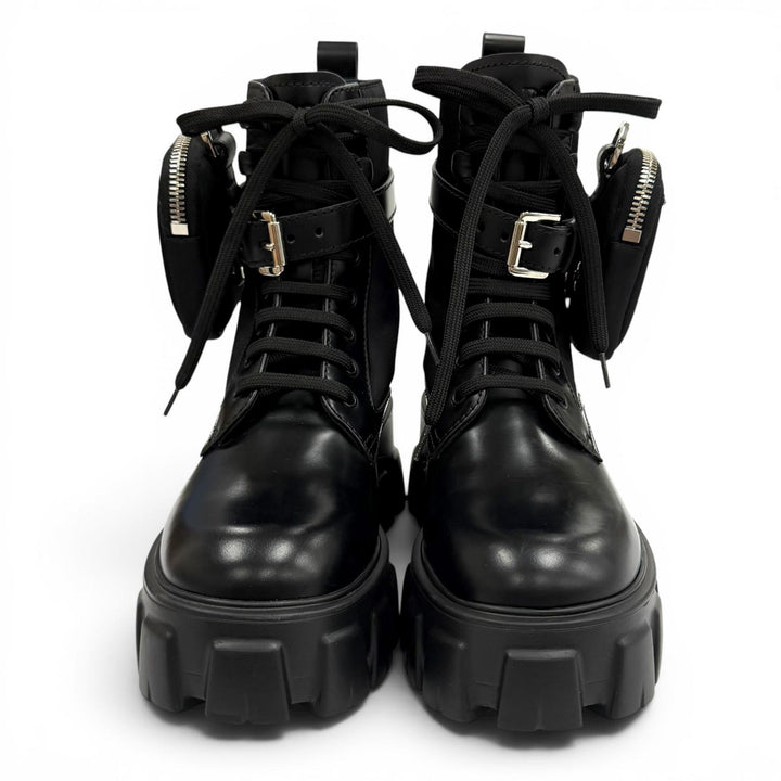 Pristine PRADA short boots monolith black Brushed leather Women 35.5 1T255M