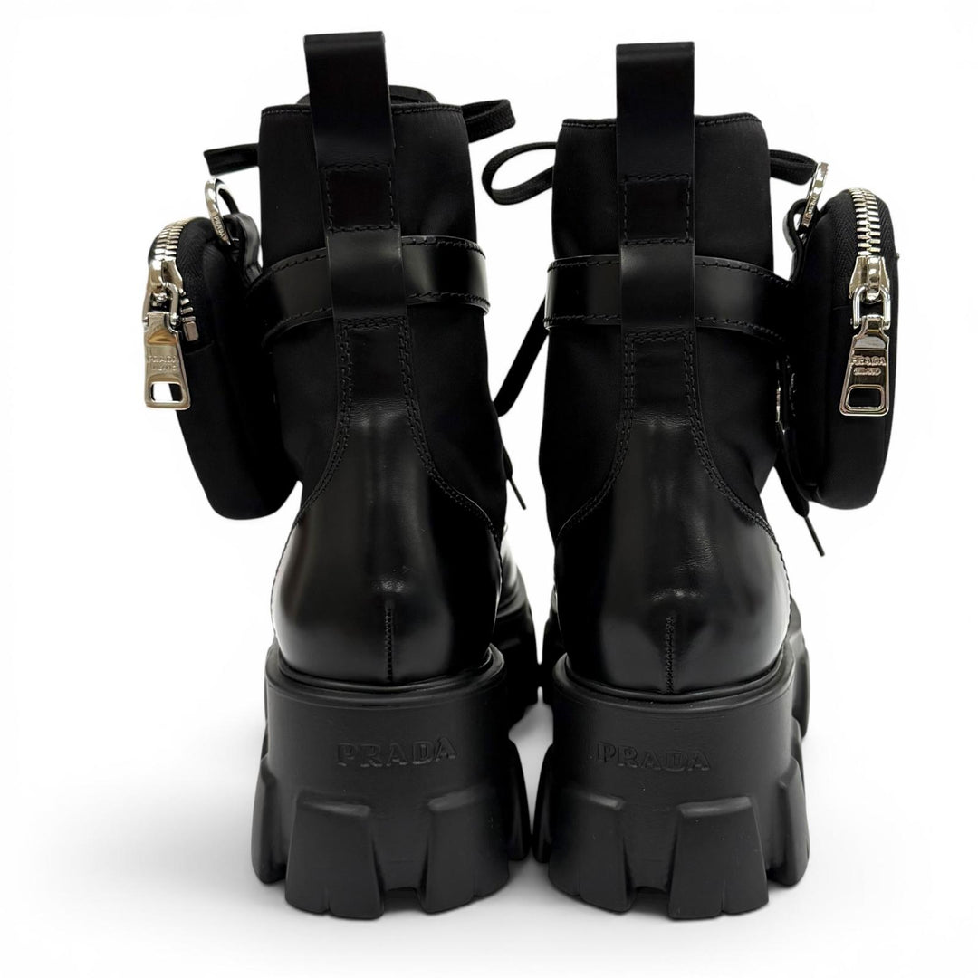 Pristine PRADA short boots monolith black Brushed leather Women 35.5 1T255M