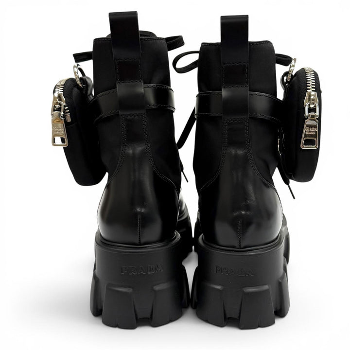 Pristine PRADA short boots monolith black Brushed leather Women 35.5 1T255M