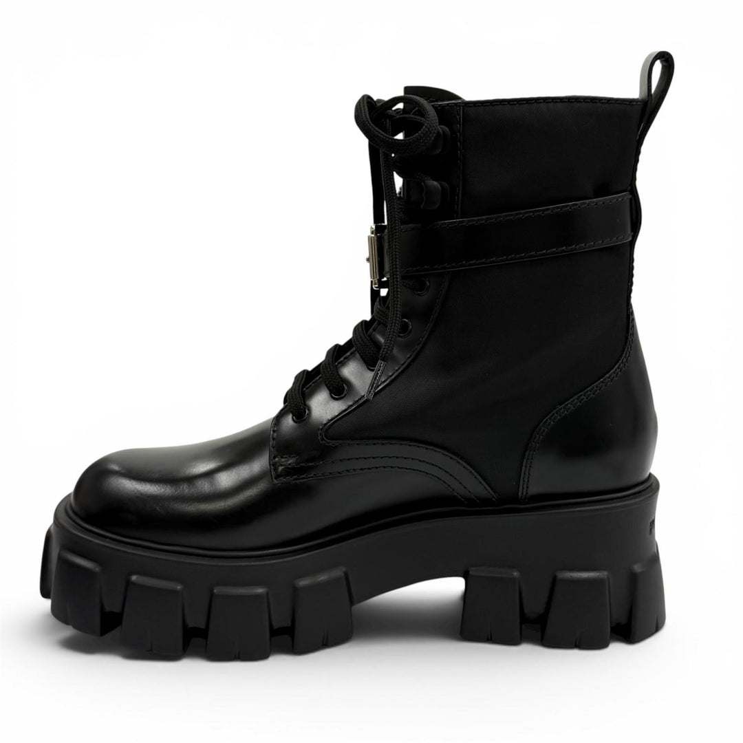 Pristine PRADA short boots monolith black Brushed leather Women 35.5 1T255M