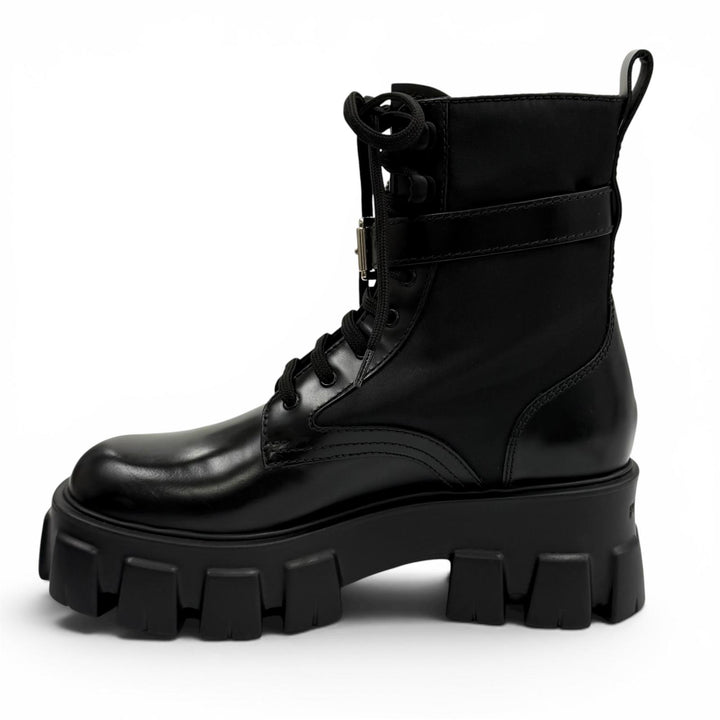 Pristine PRADA short boots monolith black Brushed leather Women 35.5 1T255M
