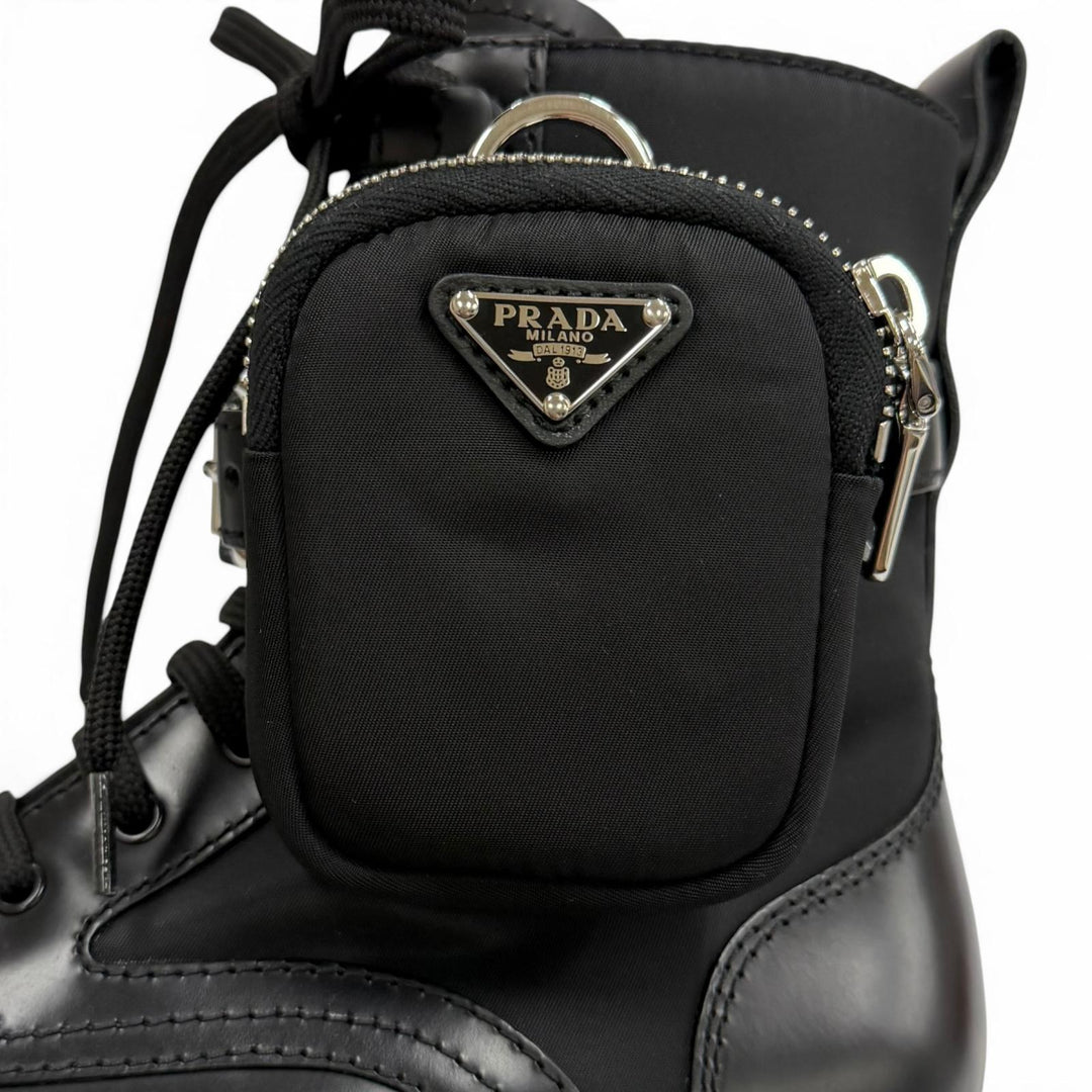 Pristine PRADA short boots monolith black Brushed leather Women 35.5 1T255M