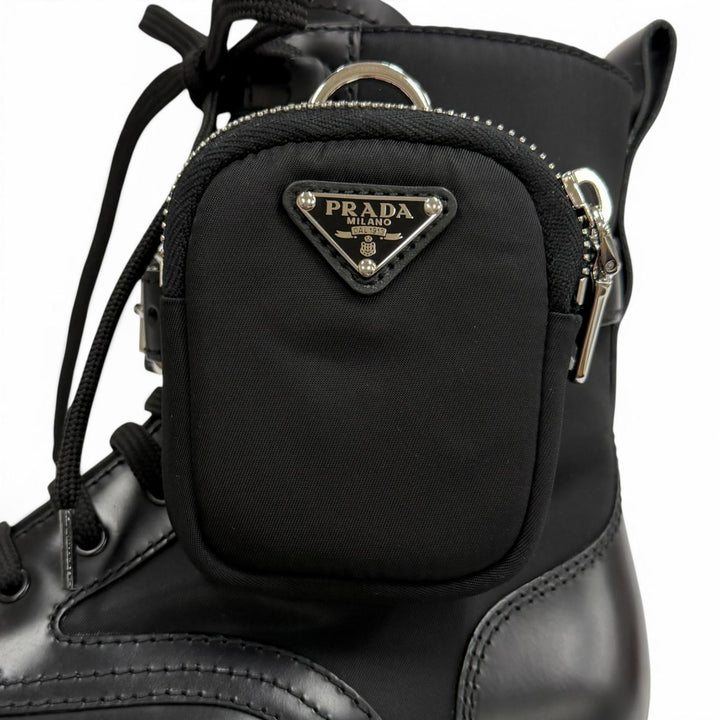 Pristine PRADA short boots monolith black Brushed leather Women 35.5 1T255M