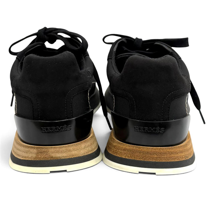 Great HERMES sneakers drive Leather logo patch lace-up black Women 35.5 212265Z