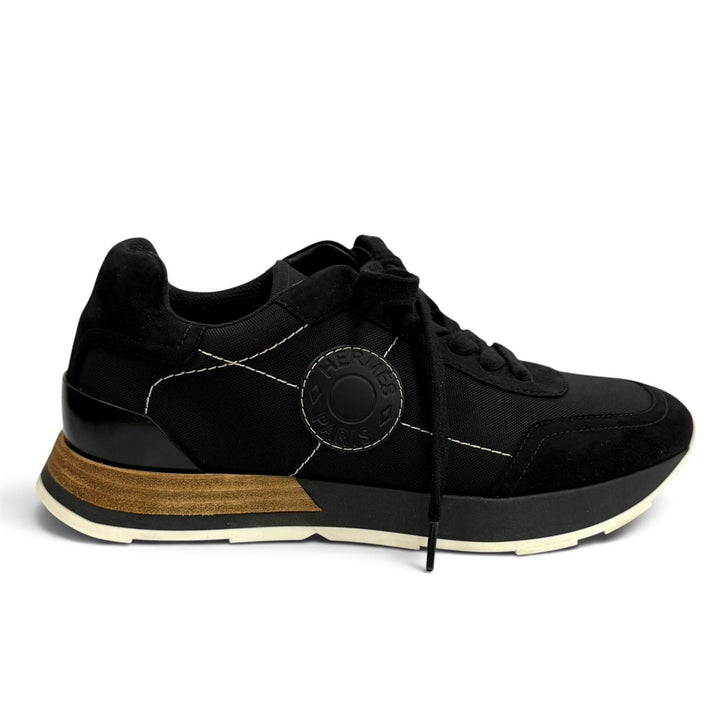 Great HERMES sneakers drive Leather logo patch lace-up black Women 35.5 212265Z