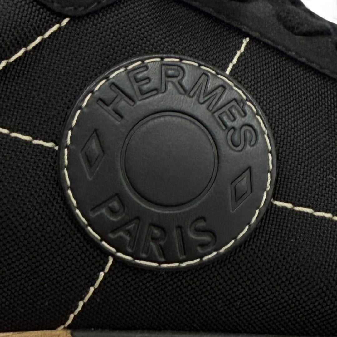 Great HERMES sneakers drive Leather logo patch lace-up black Women 35.5 212265Z