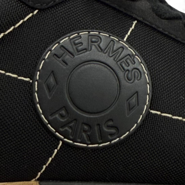 Great HERMES sneakers drive Leather logo patch lace-up black Women 35.5 212265Z