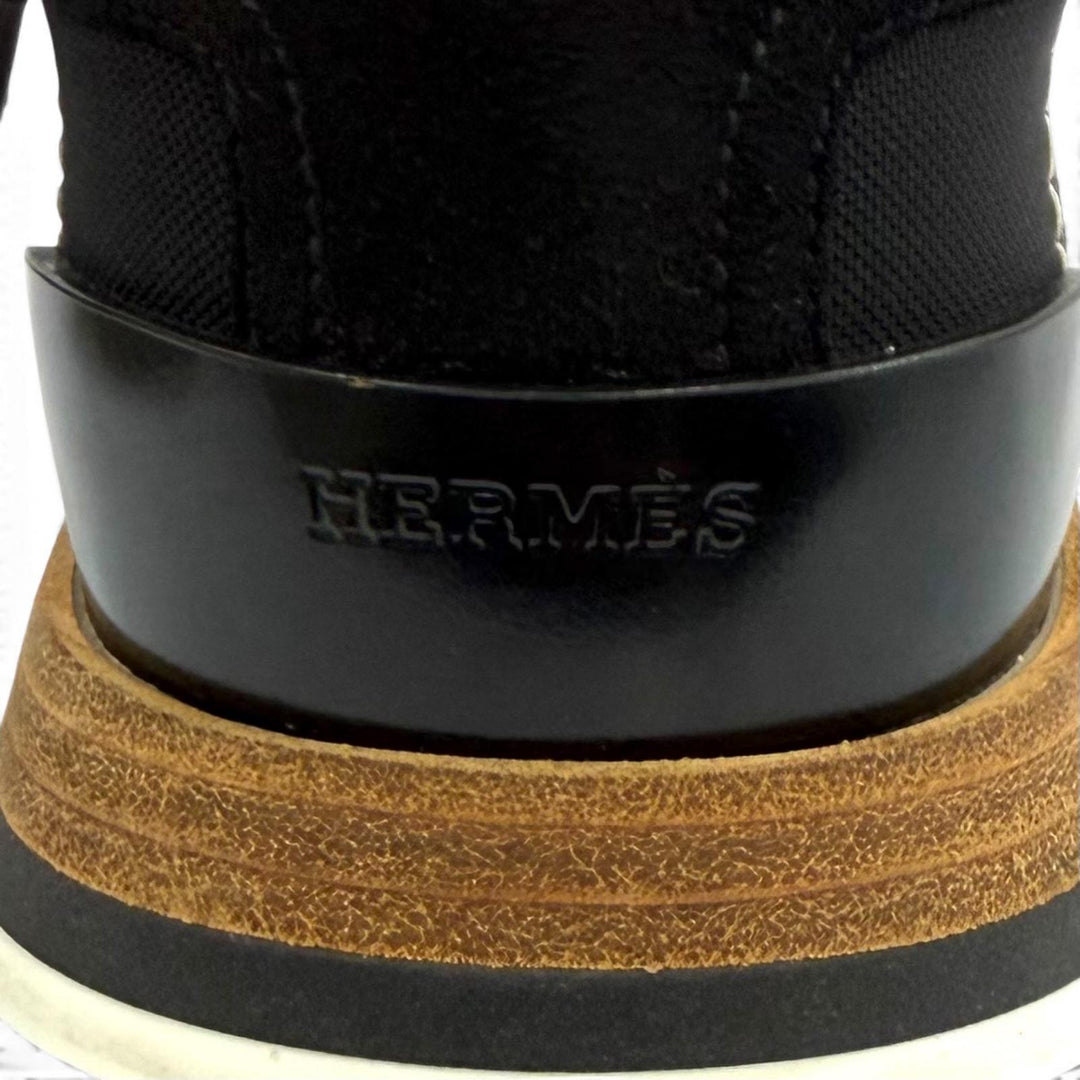 Great HERMES sneakers drive Leather logo patch lace-up black Women 35.5 212265Z
