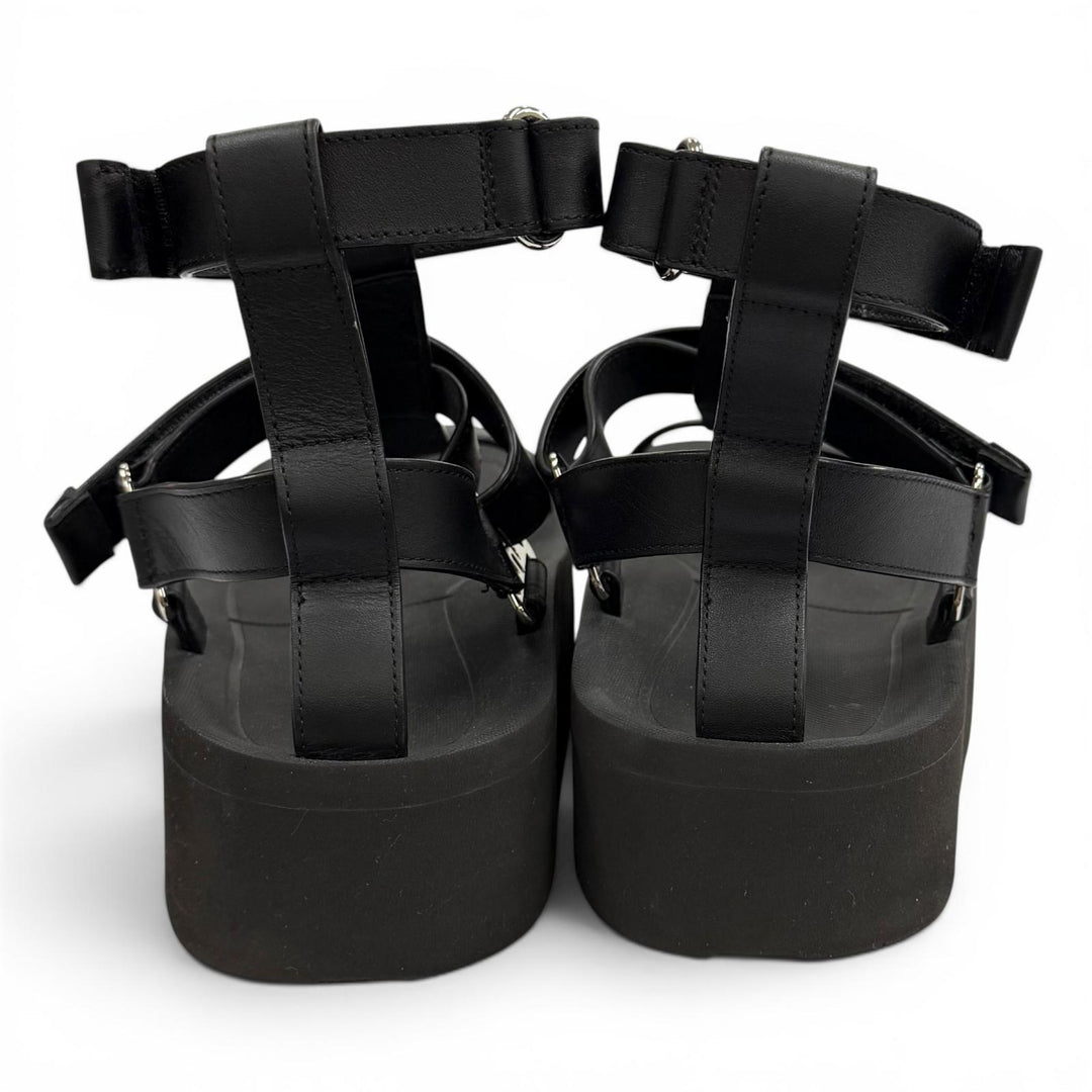 Great HERMES Sandals Enid Velcro Leather black leather Women 38 221033Z
