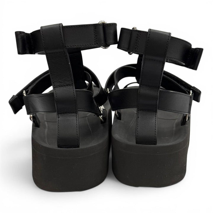 Great HERMES Sandals Enid Velcro Leather black leather Women 38 221033Z