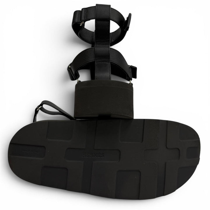 Great HERMES Sandals Enid Velcro Leather black leather Women 38 221033Z