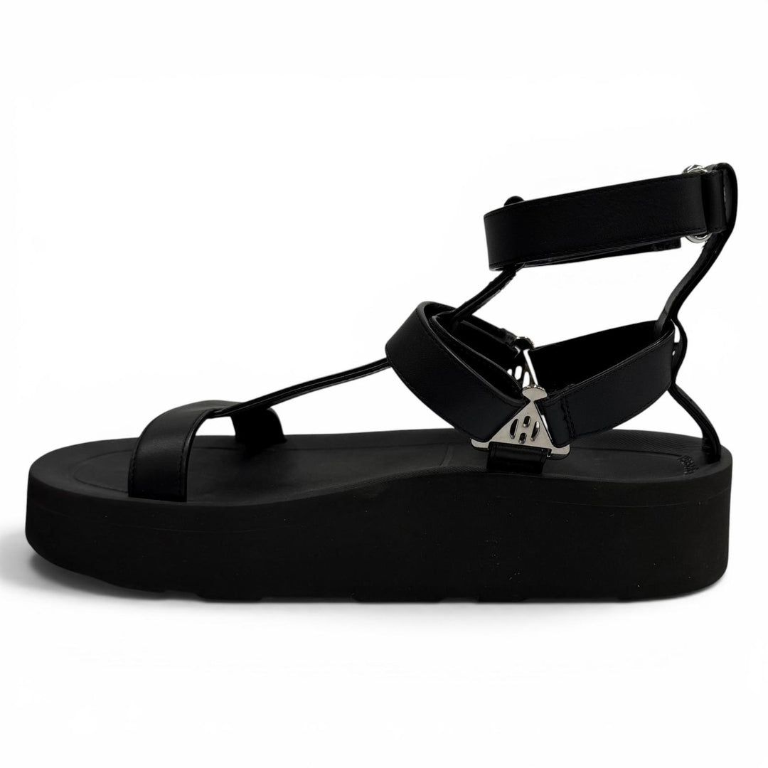 Great HERMES Sandals Enid Velcro Leather black leather Women 38 221033Z