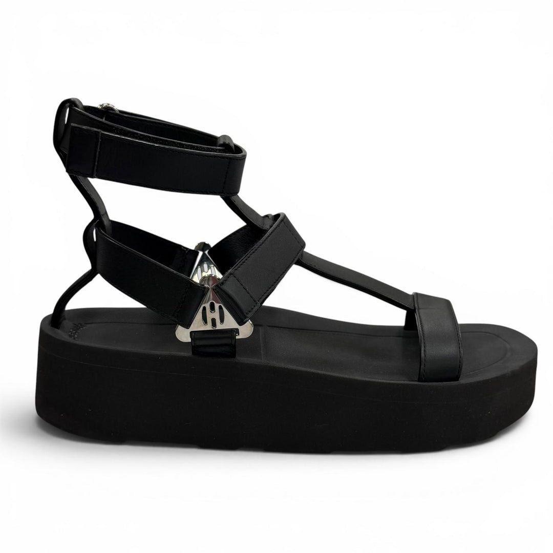 Great HERMES Sandals Enid Velcro Leather black leather Women 38 221033Z