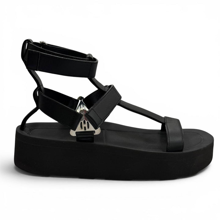 Great HERMES Sandals Enid Velcro Leather black leather Women 38 221033Z
