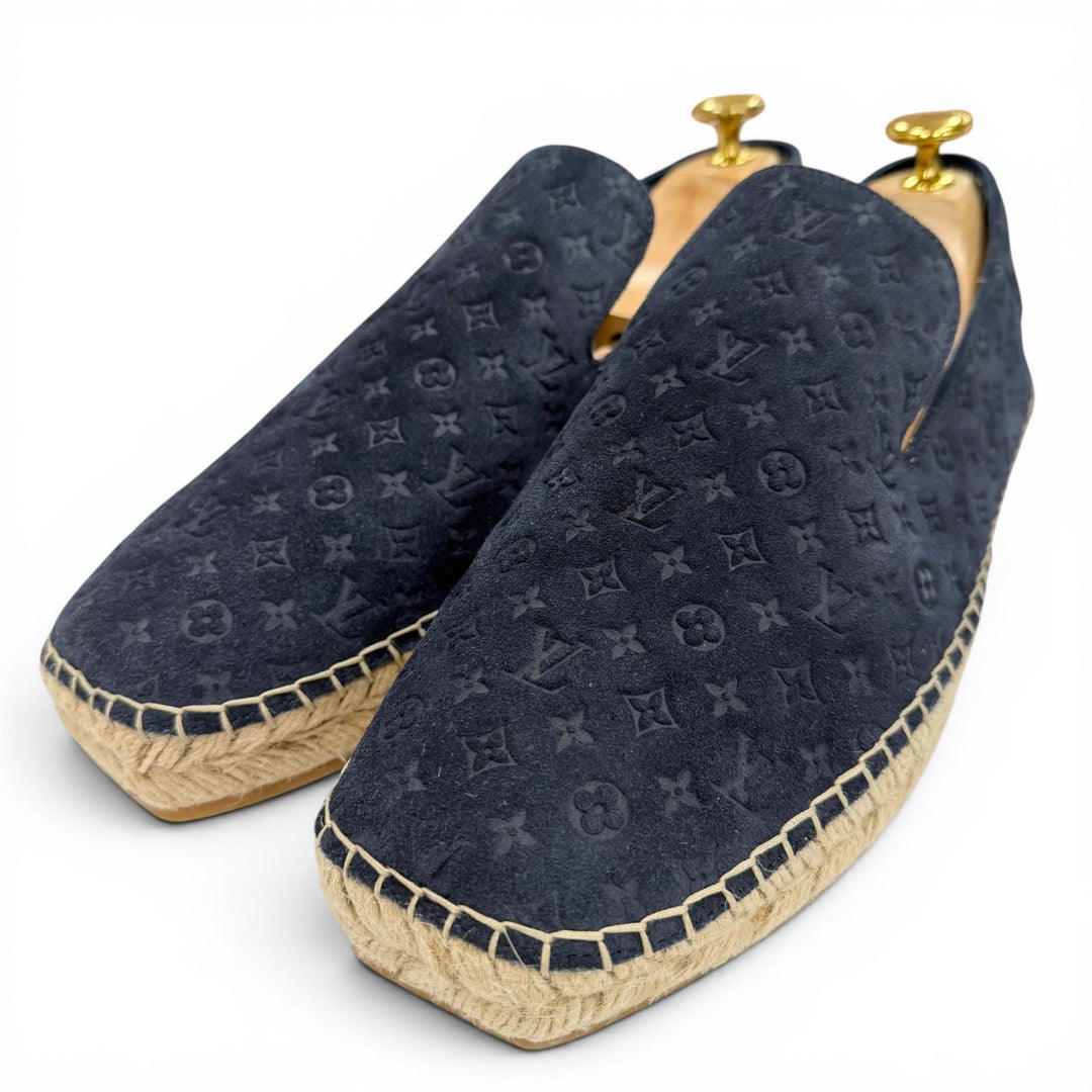 Pristine LOUIS VUITTON Slip-on Monogram espadrilles Navy Suede leather mens 8
