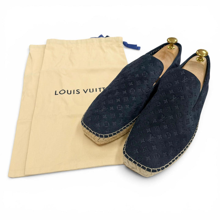 Pristine LOUIS VUITTON Slip-on Monogram espadrilles Navy Suede leather mens 8