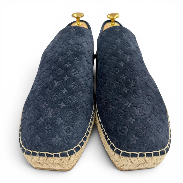 Pristine LOUIS VUITTON Slip-on Monogram espadrilles Navy Suede leather mens 8