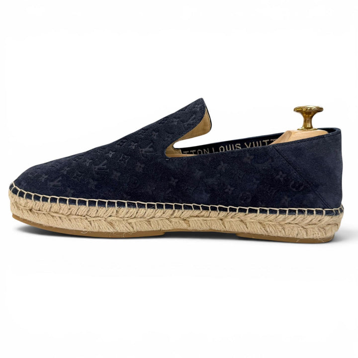 Pristine LOUIS VUITTON Slip-on Monogram espadrilles Navy Suede leather mens 8