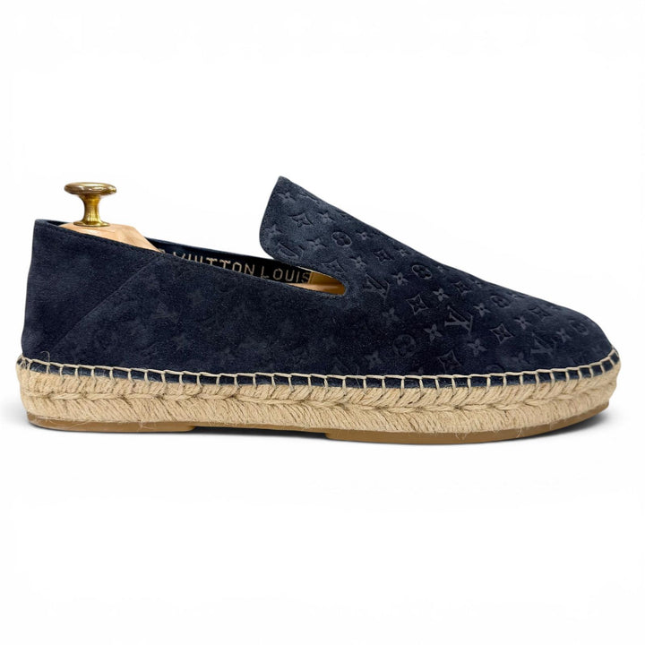 Pristine LOUIS VUITTON Slip-on Monogram espadrilles Navy Suede leather mens 8