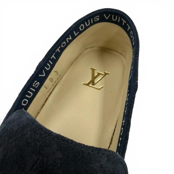 Pristine LOUIS VUITTON Slip-on Monogram espadrilles Navy Suede leather mens 8