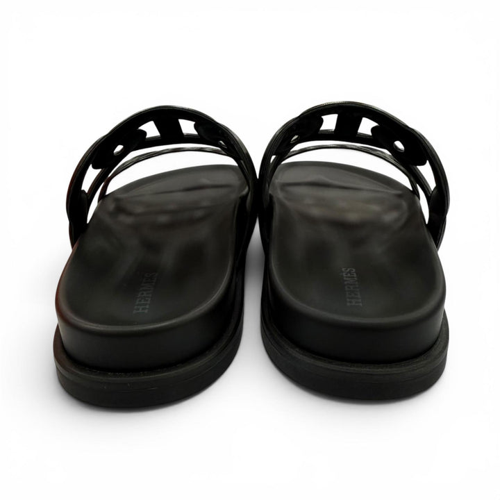 Pristine HERMES Sandals extra ChÃ©ne Dunkel black Nappa leather Women 36
