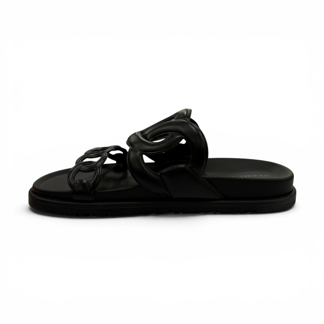 Pristine HERMES Sandals extra ChÃ©ne Dunkel black Nappa leather Women 36