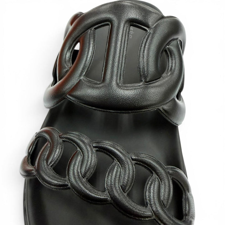 Pristine HERMES Sandals extra ChÃ©ne Dunkel black Nappa leather Women 36