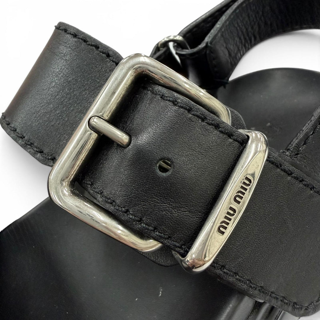 Great MIUMIU Sandals Chunky sole logo belt included black leather 36.5 5X251E