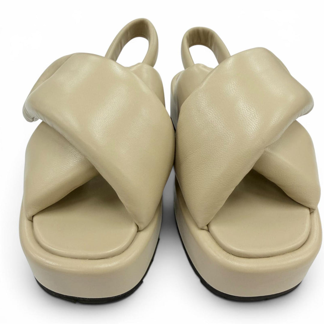 Great PRADA Sandals Triangle logo padded nappa leather beige 35 1XZ758