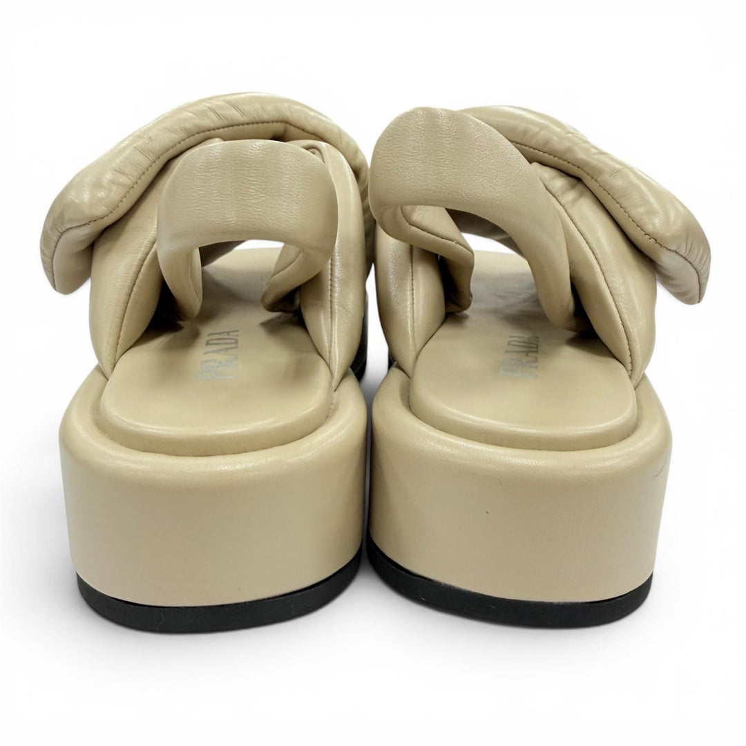 Great PRADA Sandals Triangle logo padded nappa leather beige 35 1XZ758