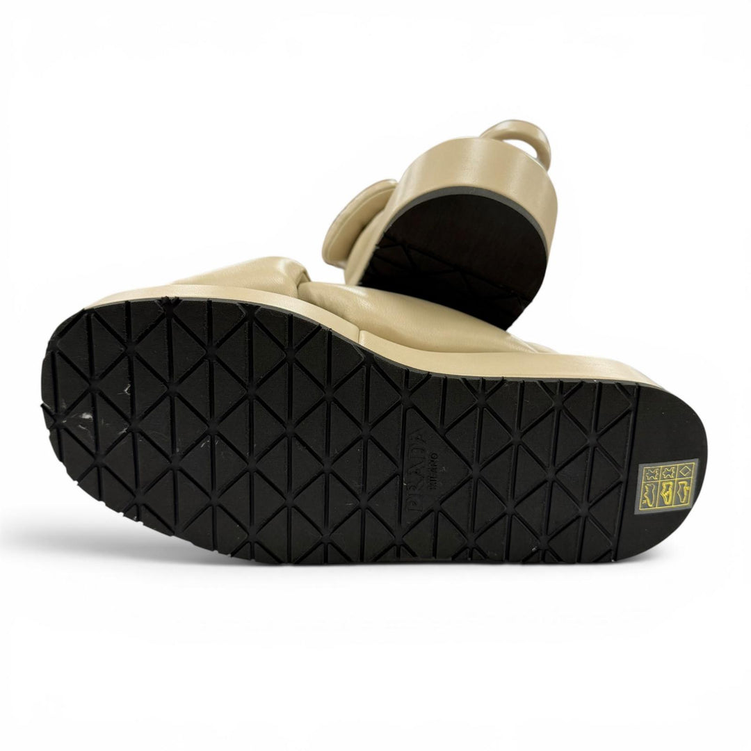 Great PRADA Sandals Triangle logo padded nappa leather beige 35 1XZ758