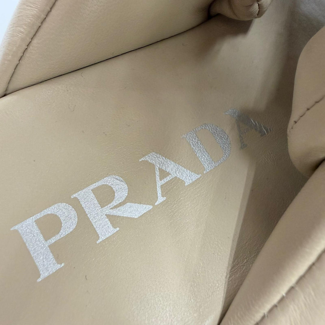 Great PRADA Sandals Triangle logo padded nappa leather beige 35 1XZ758