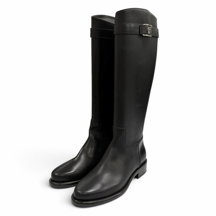Great LOUIS VUITTON Knee-high boots waist side line black leather Women 37