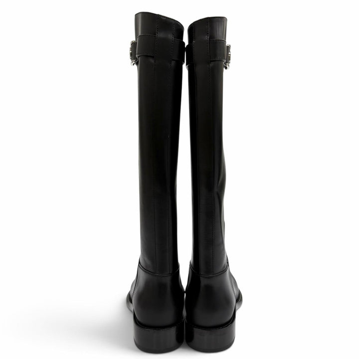 Great LOUIS VUITTON Knee-high boots waist side line black leather Women 37