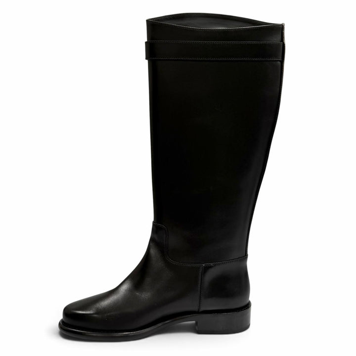 Great LOUIS VUITTON Knee-high boots waist side line black leather Women 37