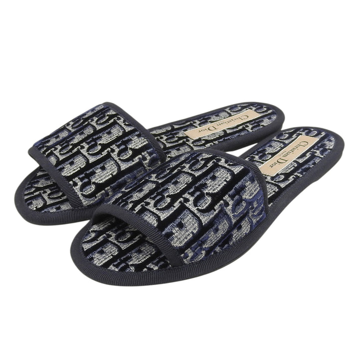 Excellent Christian Dior Sandals Oblique Room Slippers Navy velvet Women 34