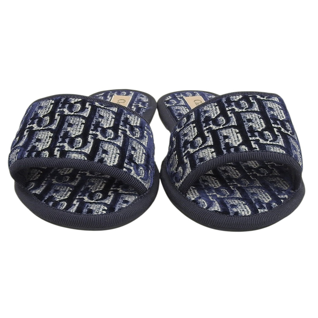 Excellent Christian Dior Sandals Oblique Room Slippers Navy velvet Women 34