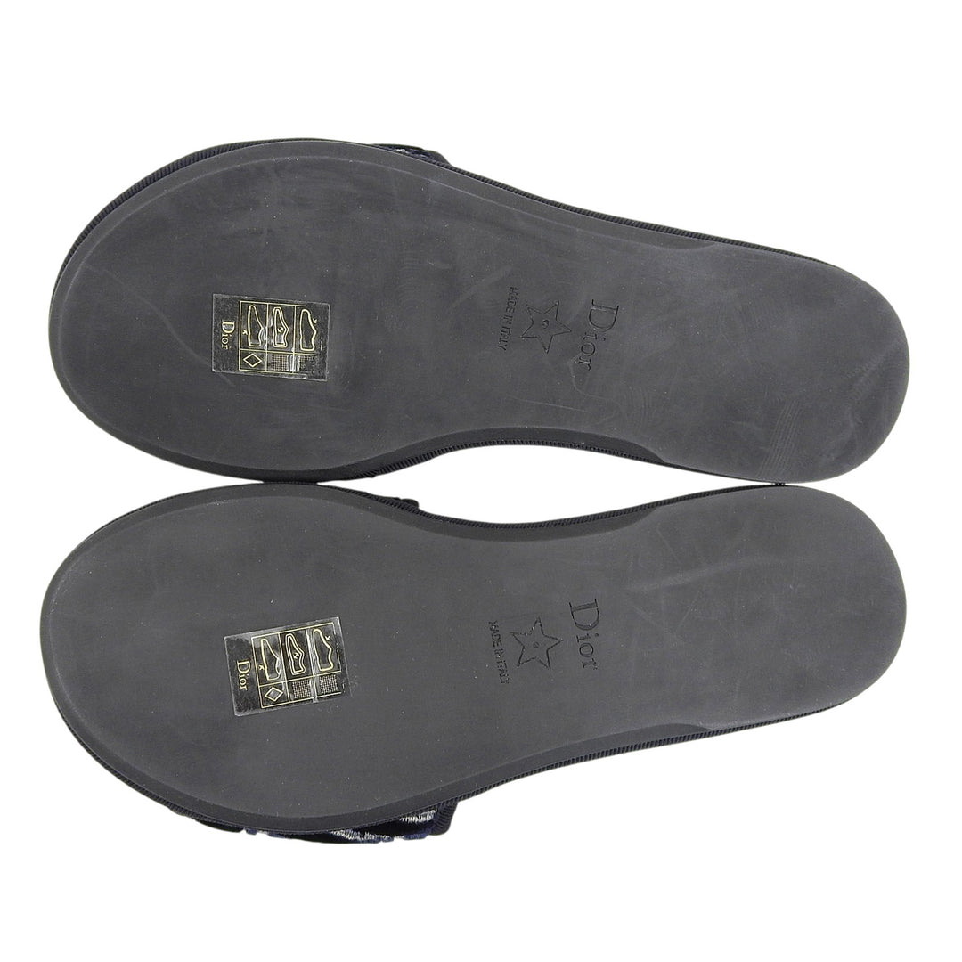 Excellent Christian Dior Sandals Oblique Room Slippers Navy velvet Women 34