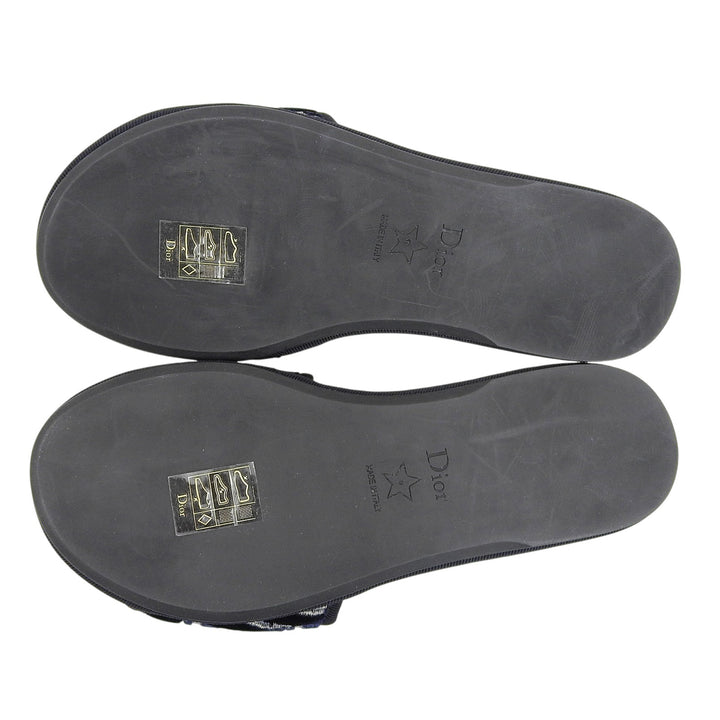 Excellent Christian Dior Sandals Oblique Room Slippers Navy velvet Women 34