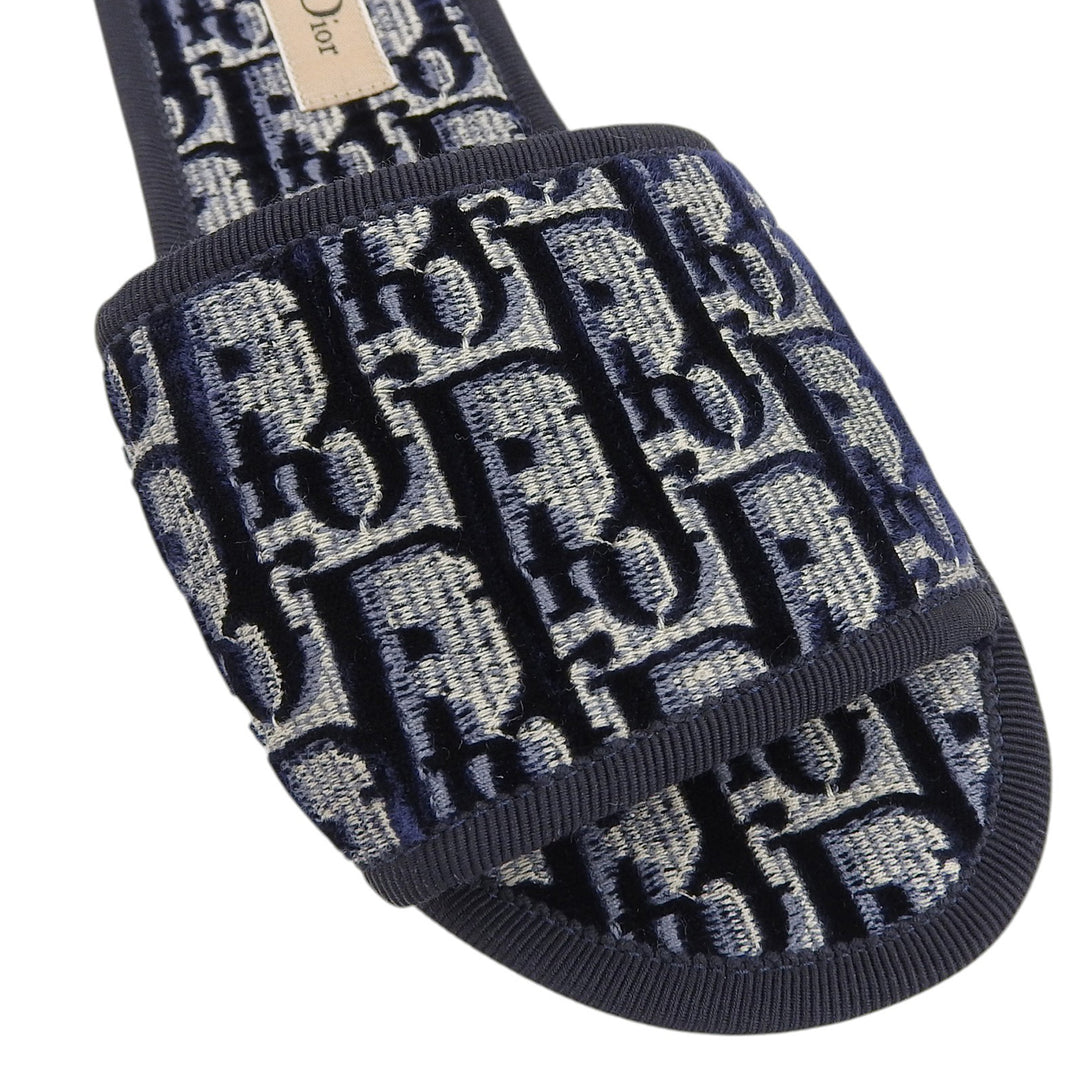 Excellent Christian Dior Sandals Oblique Room Slippers Navy velvet Women 34