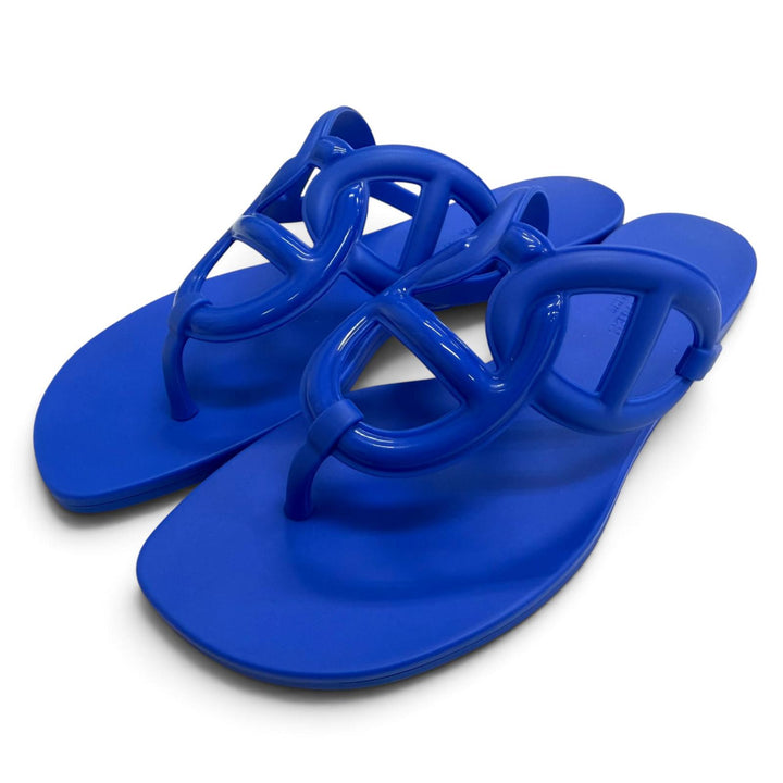 Great HERMES Egerie Chaine d'Ancr flat sandals and thong sandals blue 35 221001Z