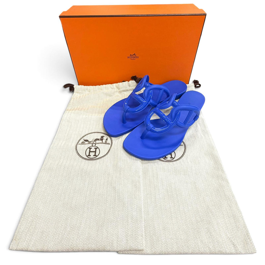 Great HERMES Egerie Chaine d'Ancr flat sandals and thong sandals blue 35 221001Z