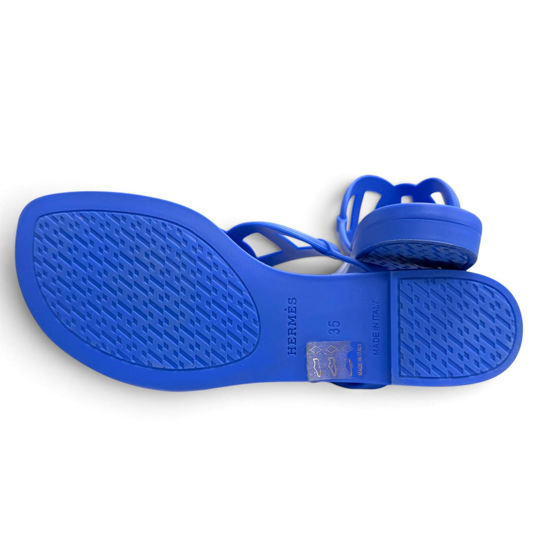 Great HERMES Egerie Chaine d'Ancr flat sandals and thong sandals blue 35 221001Z