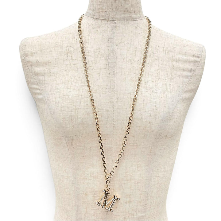 Excellent Max Mara Necklace M Logo Crystal Necklace gold metal Women 14-75-11136
