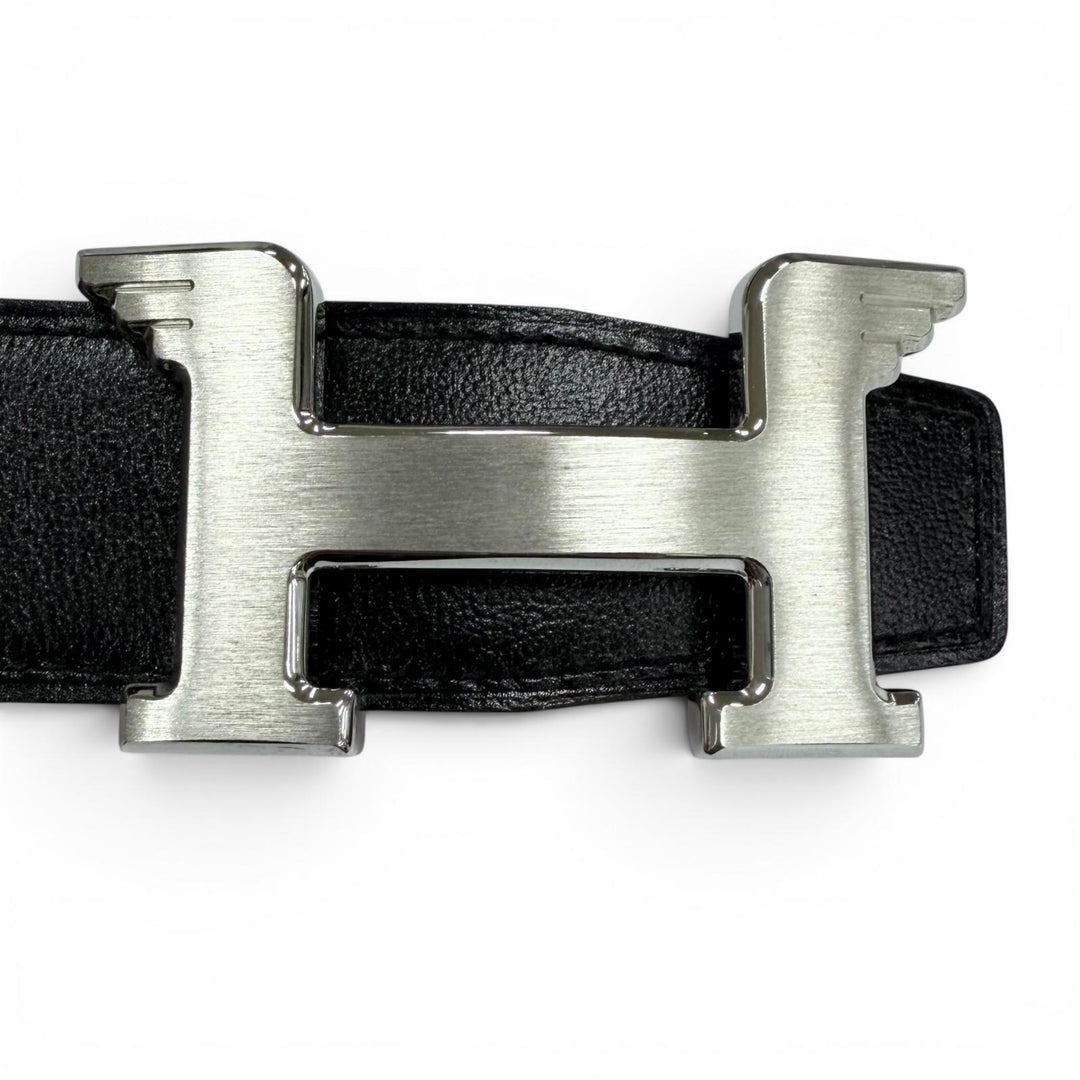 Excellent HERMES belt Constance Pegasus reversible black Box scarf Leather mens