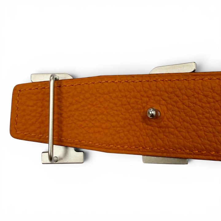 Excellent HERMES belt Constance Pegasus reversible black Box scarf Leather mens