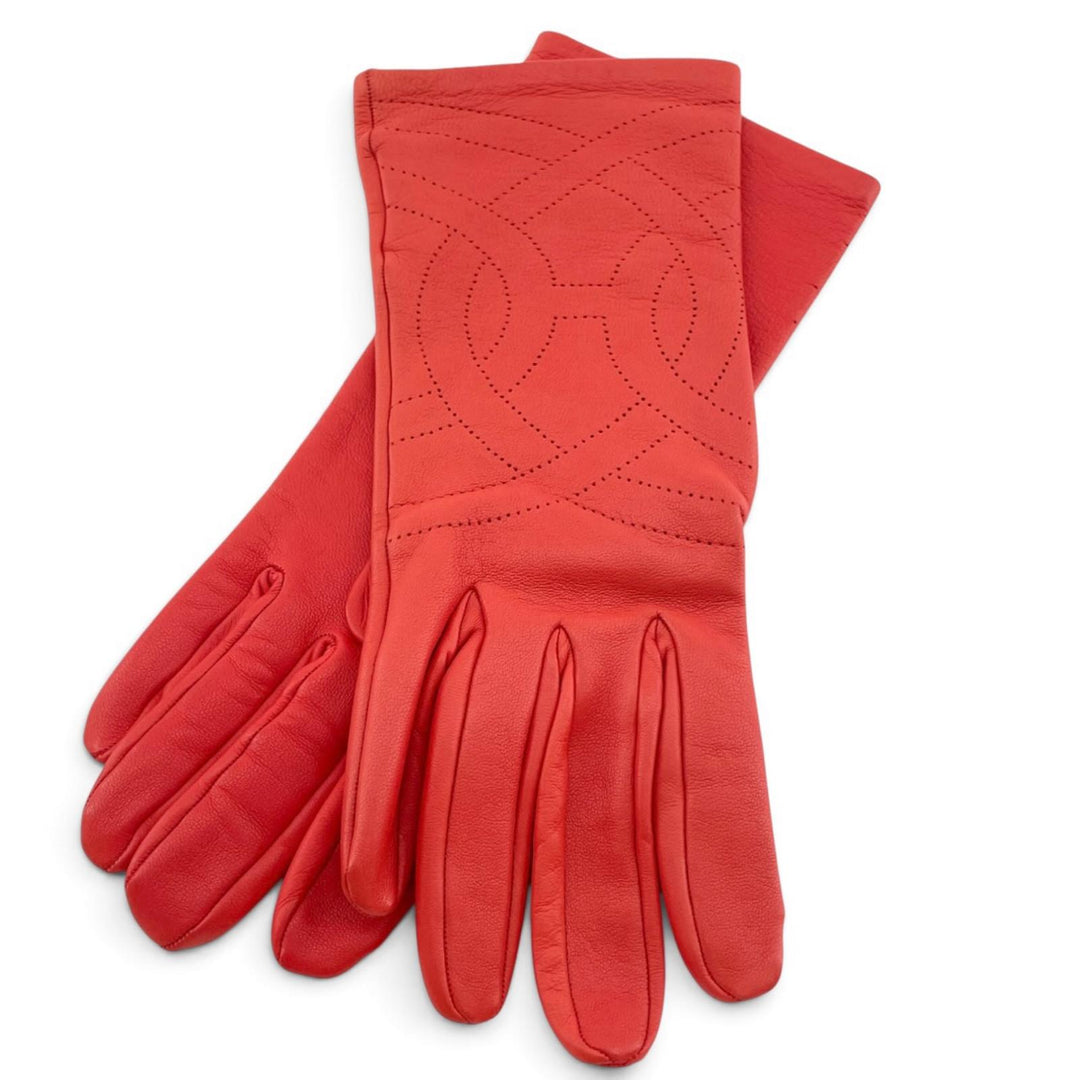 Excellent HERMES gloves H-motif perforated logo lambskin Leather 7