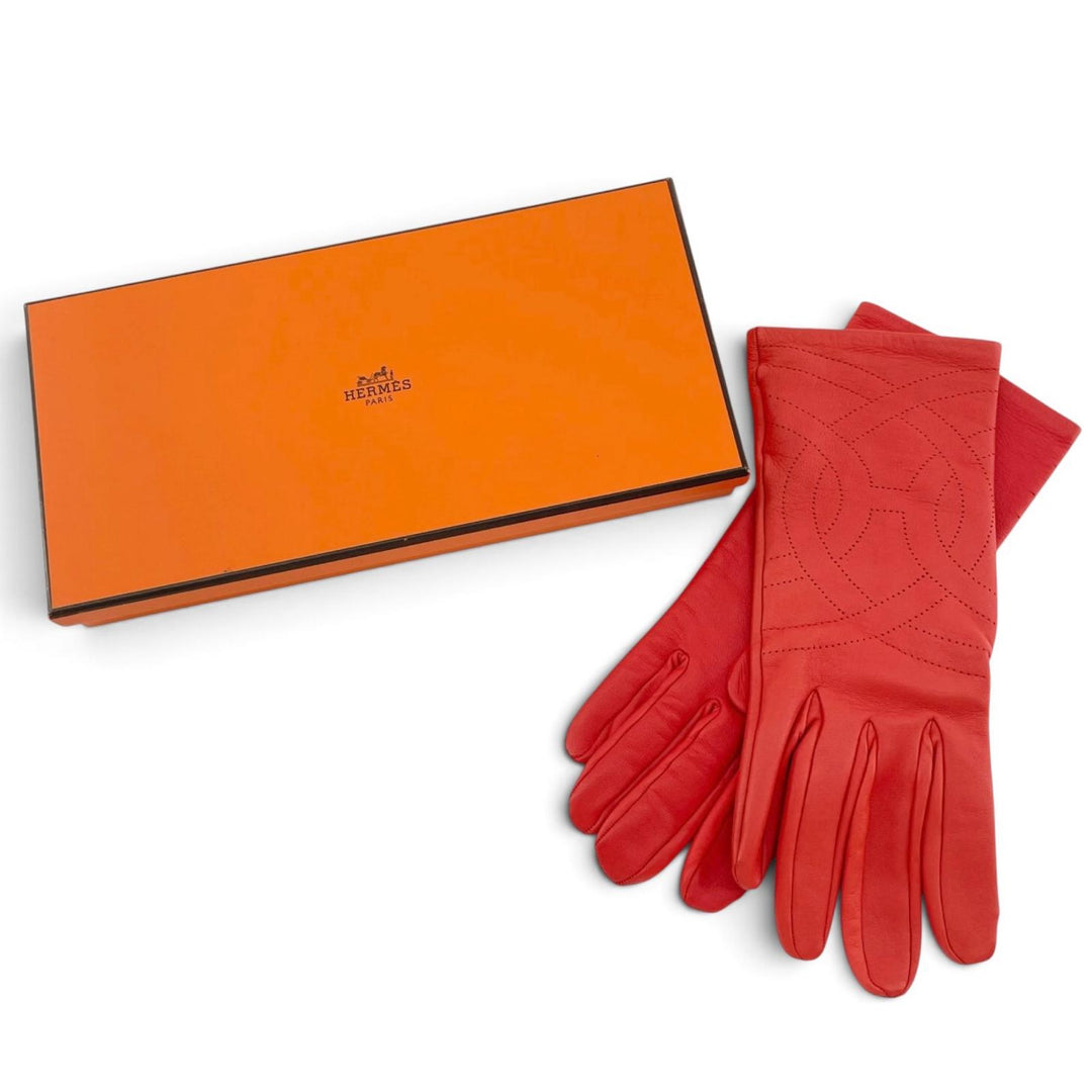 Excellent HERMES gloves H-motif perforated logo lambskin Leather 7