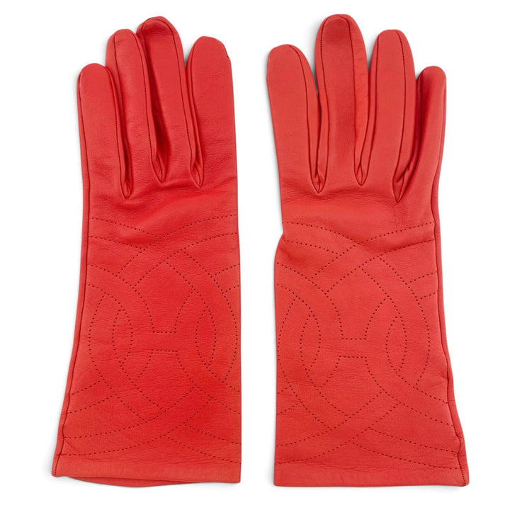 Excellent HERMES gloves H-motif perforated logo lambskin Leather 7